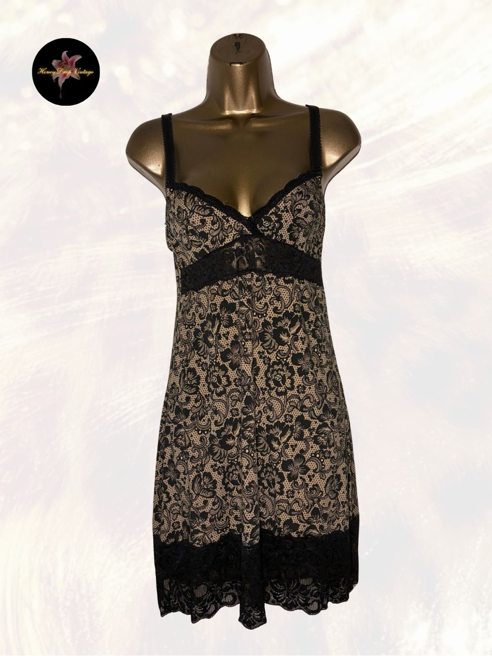 Marilyn Monroe Intimates Nude & Black Lace Chemise Nightgown